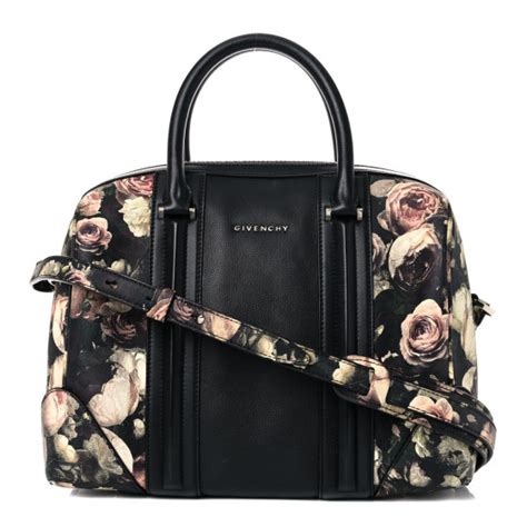 GIVENCHY Calfskin Floral Print Medium Lucrezia Black